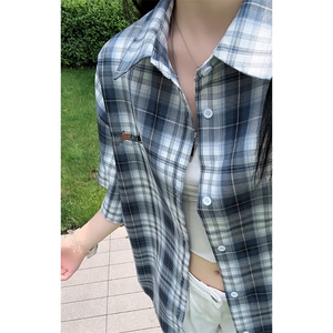 特批P30无差价夏季腊肠狗刺绣格子衬衫男大码短袖衬衫外套CD5473