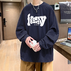直播品质秋冬重磅潮牌嘻哈美式印花纯棉长袖T恤打底衫CT367特P28，男装T恤，电商A486