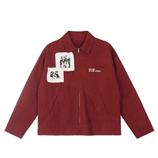 美式复古潮牌贴布红色春秋底特律工装夹克衫欧美高街hiphop外套，男装夹克，星座505-2（原电商A260-1)