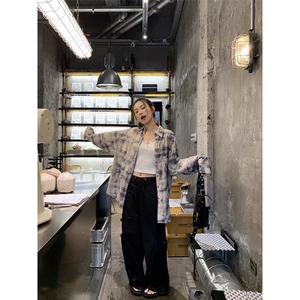 复古格子长袖衬衫外套女装秋季中长款宽松百搭休闲防晒上衣CE08图片