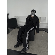 B221美式ins高街小众宽松三条杠运动牛仔裤LK23130-P60控78，男装牛仔裤，电商B221
