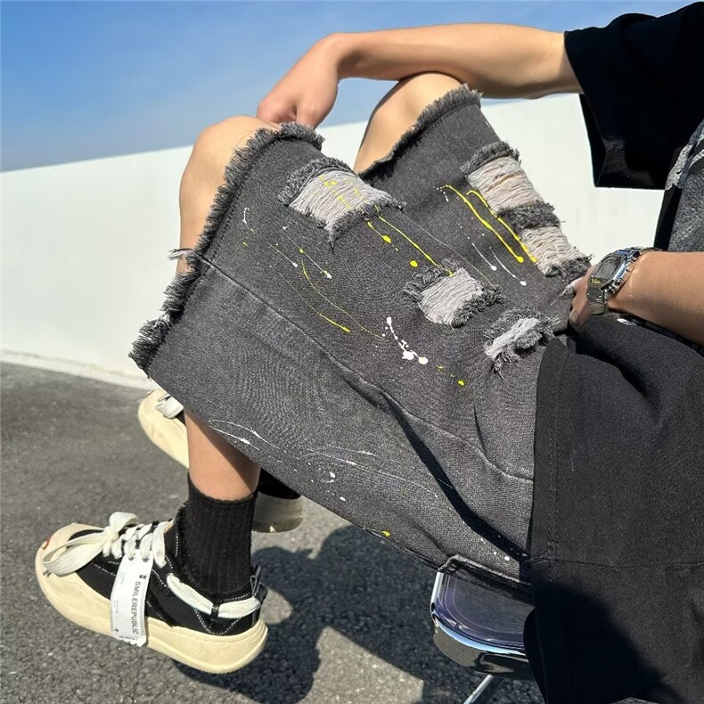 美式牛仔裤男春秋新款休闲直筒短裤KM879P35,男装牛仔裤,星座1116-2