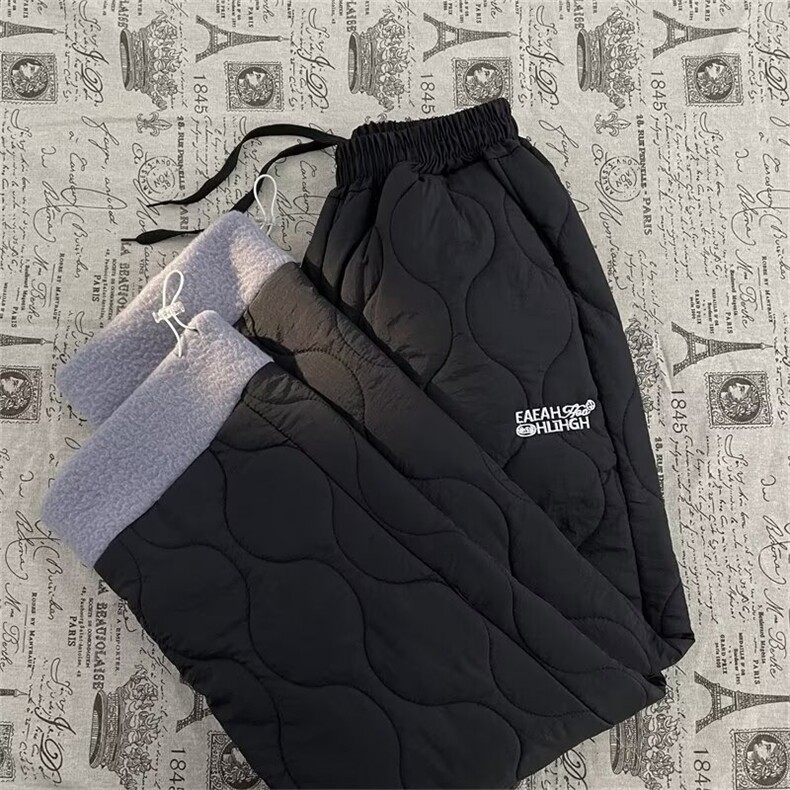 重磅冬季加棉防水拼接羊羔绒棉裤男女款纯色菱格刺绣裤子BK54/P48，男装棉裤，星座506B