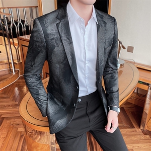 2021春新款西装男士商务印花针织西装西服西外套808图片