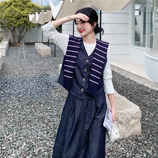 韩系chic一整套牛仔穿搭女2025秋新款小个子披肩马甲半身裙两件套，女装套装/套裙，2C057