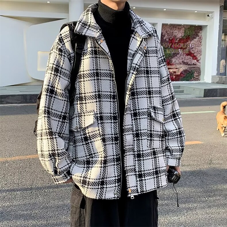 小香风外套男女秋冬ins潮牌痞帅格子学生上衣潮牌ins夹克7744-p60图片