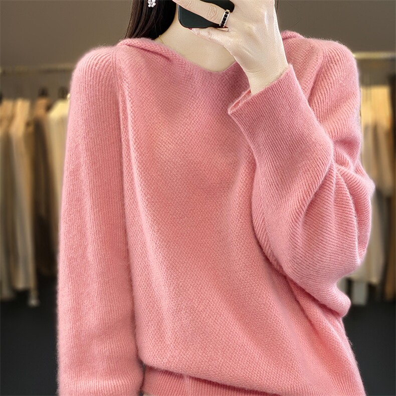2025秋冬新款翻领100%纯羊毛衫女纯色长袖针织毛衣宽松羊绒衫打底,女装羊毛衫,蒙特羊绒