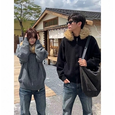 现货韩系慵懒风高级感毛领毛衣连帽针织衫外套H25-特P60，男装针织衫/毛衣，星座1212