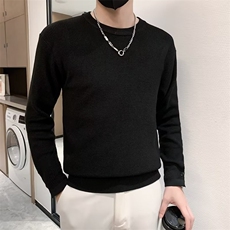 新品秋冬季毛衣男针织衫男宽松圆领潮黑色拼接袖口纽扣毛衣S526，男装针织衫/毛衣，星座1116A-2（原606A-1）