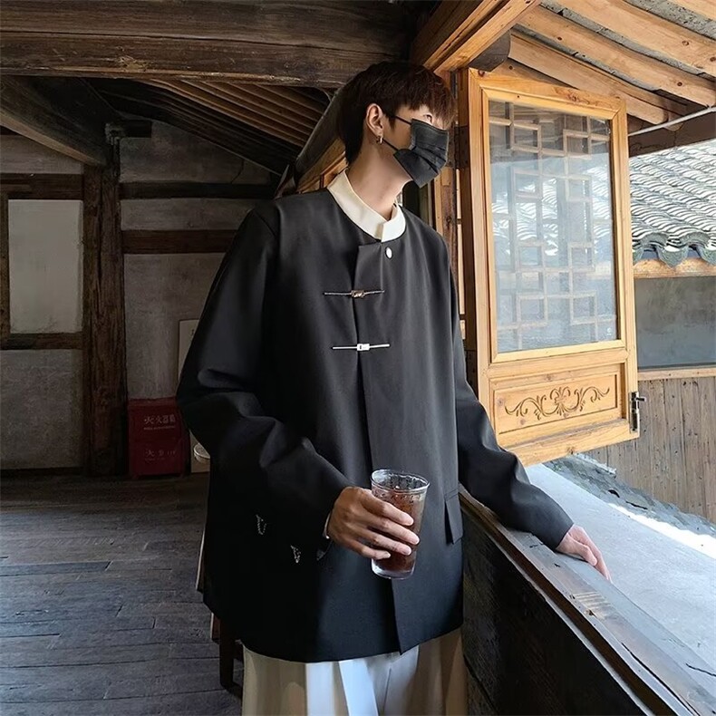 风秋男立领西服夹克拼色金属盘扣西装中山装外套JK075P65,男装夹克,星座1013-1