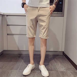 100%聚酯纤维夏季新款修身休闲风短裤纯色中裤男五分裤
