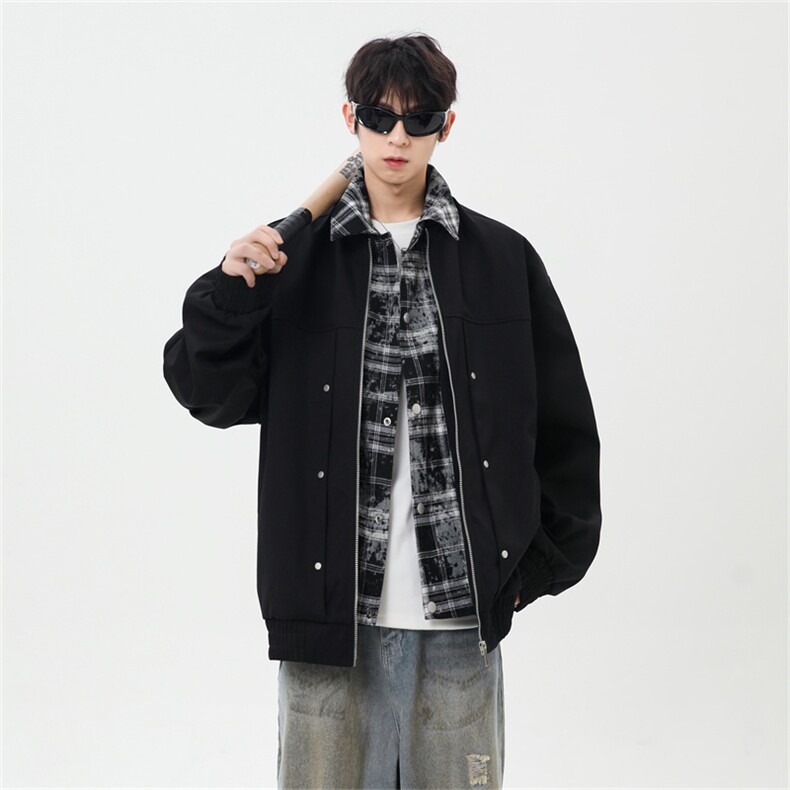 秋季假二件休闲痞帅工装翻领夹克潮流外套XZ301b-2-JK2589P78图片