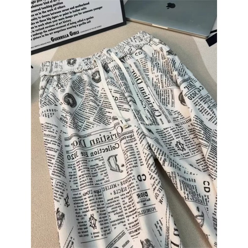 满印报纸男女美式慵懒风卫裤潮牌运动直筒裤SCK18P37,男装休闲裤,星座1112-1