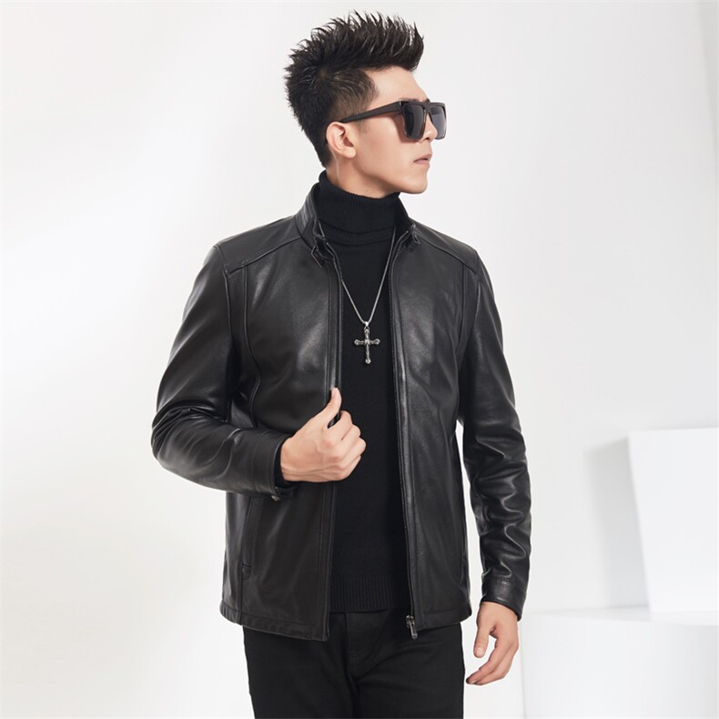 2023秋冬新款皮衣男立领牛皮夹克韩版商务男装P600，男装皮衣，电商B360