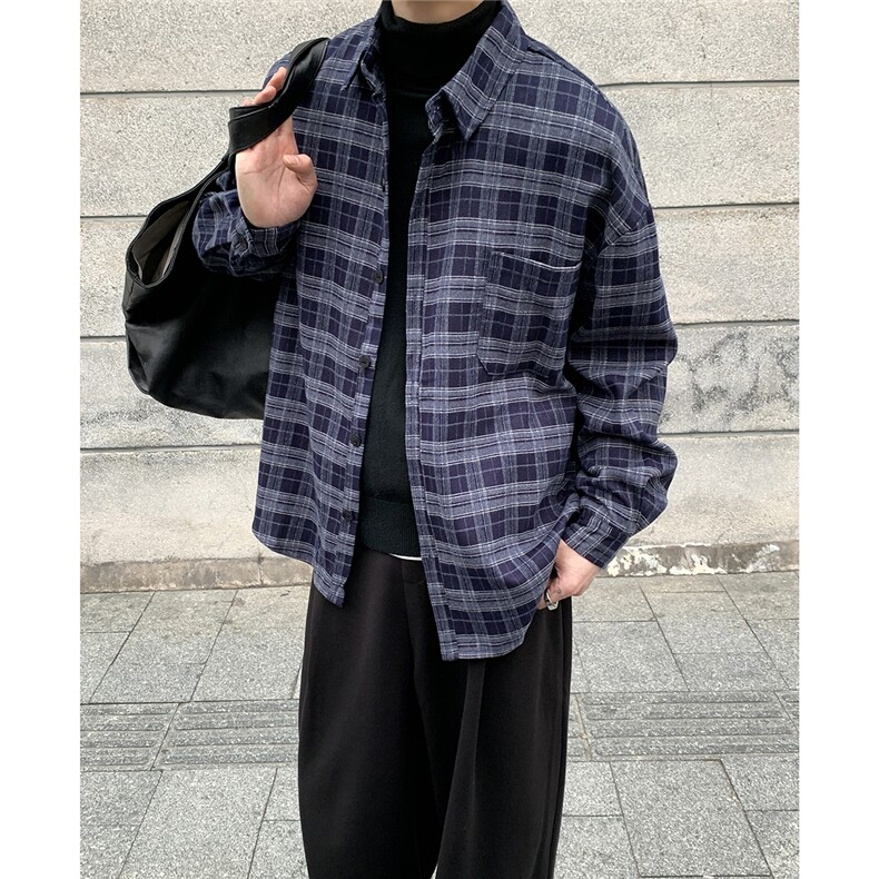 CS203磨毛藏青色格子衬衫P75,男装T恤,星座702(原615)