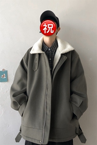 秋冬呢料港风ins纯色加厚羊羔毛短款男保暖棉衣 A071-089-P125图片