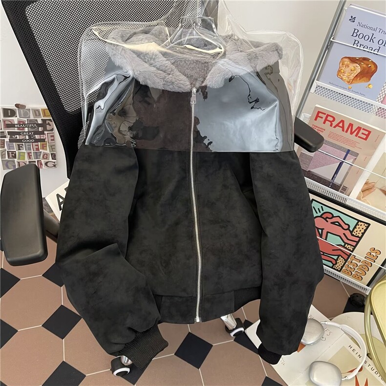 霜冻裂纹皮座山雕外套男女秋冬季美式ing高级感PU皮夹克棉服,男装夹克,星座506A