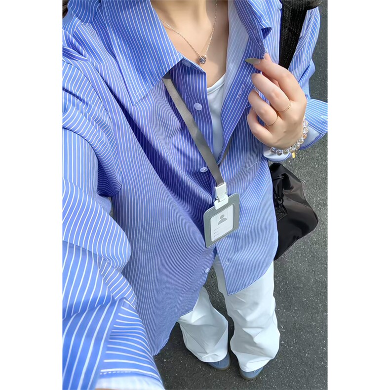 2025 夏季新款 港风女模大码条纹长袖衬衫M-5X HC25483-特P35图片