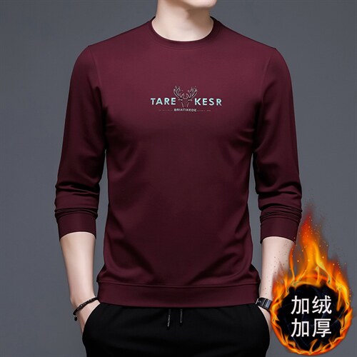 新款男装秋冬长袖T恤加绒加厚印花休闲卫衣打底衫KLS28013-P80,男装T恤,电商B212（原钱塘6029）