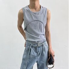 2025夏新品痞帅镂空纯欲时尚高级设计感背心健身打底衫男潮牌，男装T恤，星座506A