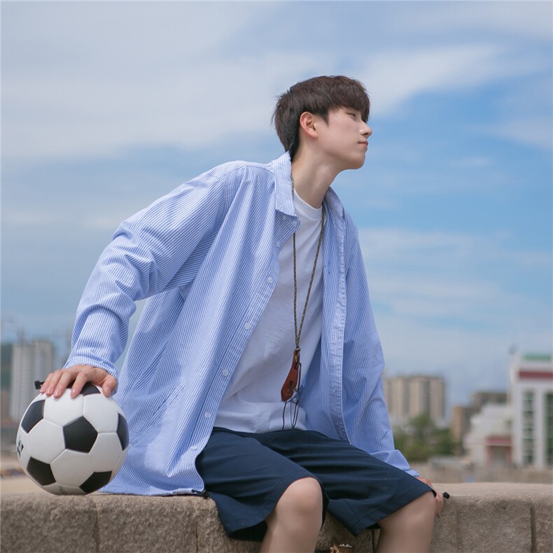 春季新款长袖条纹衬衣夹克外套,男装衬衫,四季星座518-2