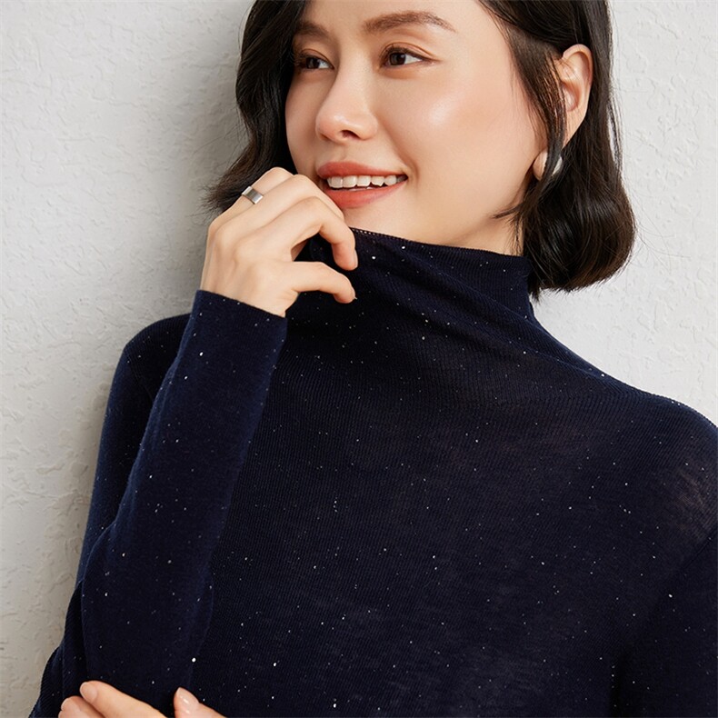 无缝美丽诺精纺羊毛超薄高领女可机洗半高领修身打底针织衫,女装羊绒衫,臻维羊绒