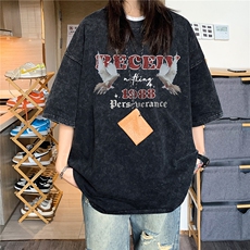 中性美式高街水洗做旧和平鸽印花短袖T恤潮宽松男女H819P38，男装T恤，电商A341