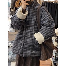女风黑灰格子双面穿夹棉棉衣ZM0136-P115，男装棉衣，星座313A(原308A-2)