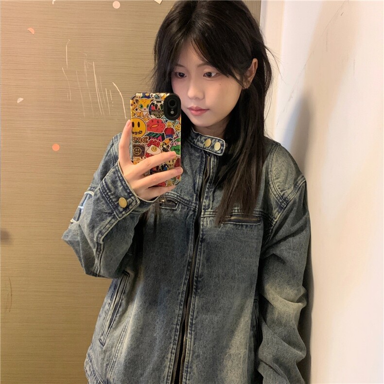 JK8936-P69美式复古水洗做旧拉链口袋牛仔外套男女潮流痞帅,男装工装外套,电商B323A
