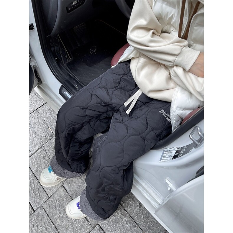 重磅冬季加棉防水拼接羊羔绒棉裤男女款纯色菱格刺绣夹棉保暖裤子,男装棉裤,星座506A