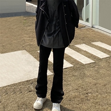 纯黑色高弹修身直筒大码微喇毛边牛仔裤男K860-K866-P50，男装牛仔裤，星座205