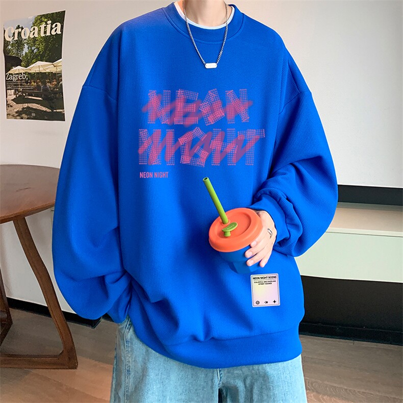 华夫格卫衣圆领卫衣男大码长袖t恤男外套HW76321-P30加绒款-P40,男装卫衣,电商A040