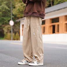 日系大口袋工装裤秋冬季潮牌ins灯芯绒百搭宽松阔腿裤K5164-P40，男装休闲裤，星座512-2