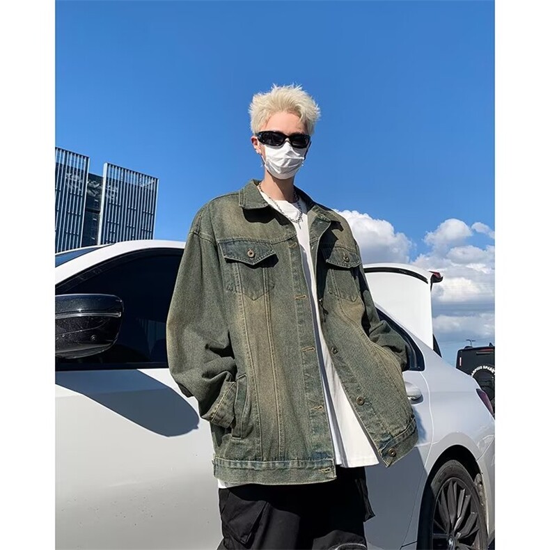 美式复古水洗牛仔外套男春秋潮牌古着高级感休闲工装夹克8846/P60图片