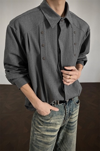 春秋季男简约潮流衬衣男款长袖衬衫男生韩系休闲风宽松翻领上衣图片