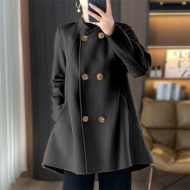 时尚斗篷型立领纯羊毛女毛呢外套小个子2025秋冬双面羊绒大衣驼色，女装毛呢外套，乾庄羊绒