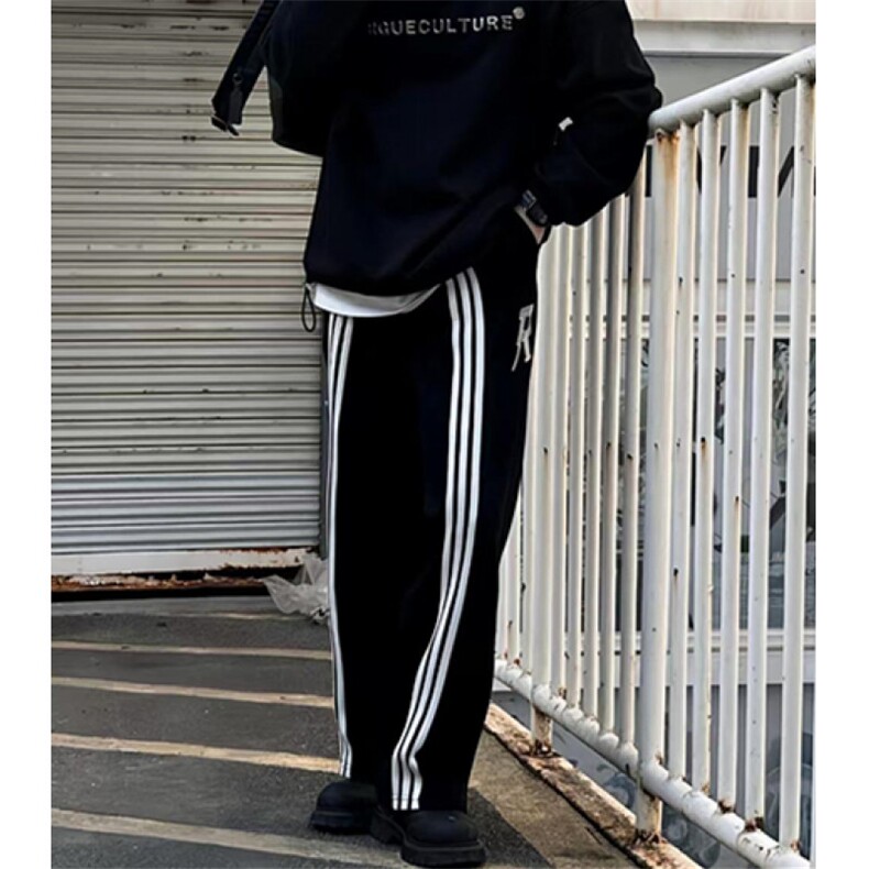 三条杠运动裤男女秋季垂感校服裤子春秋款直筒加绒休闲裤 KG3图片
