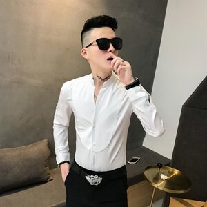 312A-836-P50新款立领纯色修身衬衫男发型师网红夜场工装衬衫-首2图片