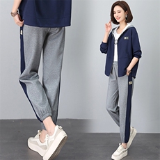时尚拼色高腰显瘦休闲裤女宽松百搭运动裤春秋新款韩版潮，女装休闲裤，依恋蒂丝
