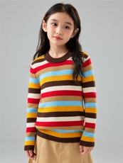 可机洗女童彩红条精纺羊毛针织衫宝宝修身打底毛衣羊绒不起球上衣，童装儿童羊毛衫，初丹羊绒童装