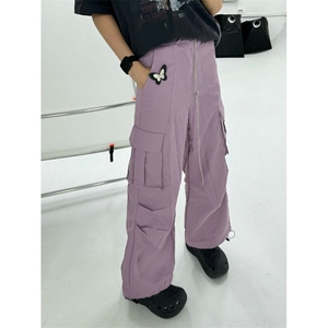高街腰带蝴蝶工装裤男女宽松休闲直筒阔腿拖地个性裤子MK327 P50图片