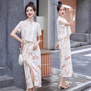 现货新中式套装女新款夏季气质时尚绝美改良旗袍两件套图片