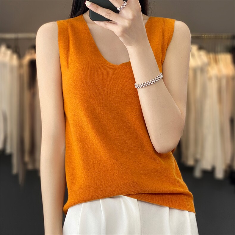 2025秋冬新款女羊绒衫100%纯山羊绒修身显瘦针织背心V领简约套衫，女装背心吊带，越洋羊