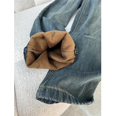 宽松复古水泥灰牛仔裤女秋冬加绒新款早春显瘦高腰垂感拖地阔腿裤，男装牛仔裤，星座1210-1