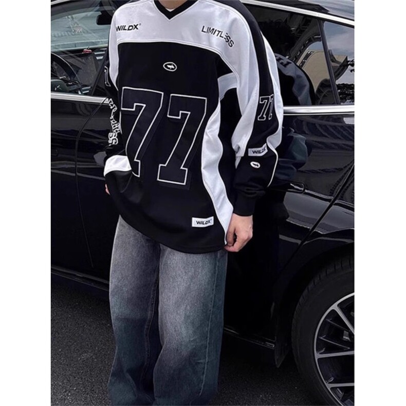 美式hiphop机车服卫衣男女春季球衣风痞帅冰球服潮牌重磅套头外套，男装工装外套，星座410-7