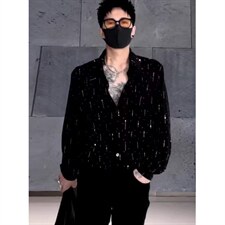 夜店发型师垫肩衬衫男士夏季烫钻宽松痞帅长袖衬衣CK226，男装衬衫，星座1116A（原606A-3）