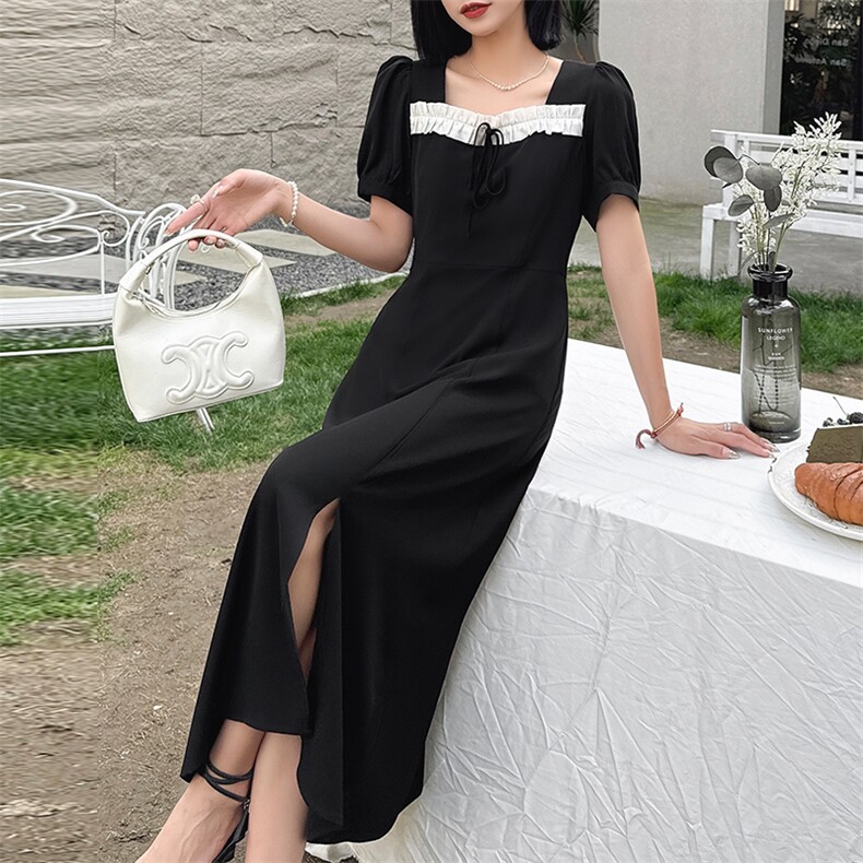 轻薄凉爽黑色裙子2024夏季新款气质通勤优雅减龄连衣裙,女装连衣裙,布依丽人