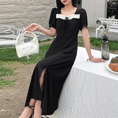 轻薄凉爽黑色裙子2024夏季新款气质通勤优雅减龄连衣裙，女装连衣裙，布依丽人