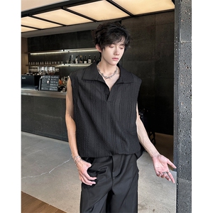 8XL-M 夏竖条纹纯棉背心男韩版宽松坎肩休闲运动午休T恤肌理DX333图片