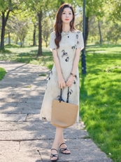 1006A时尚复古印花连衣裙，女装连衣裙，倪叶myz